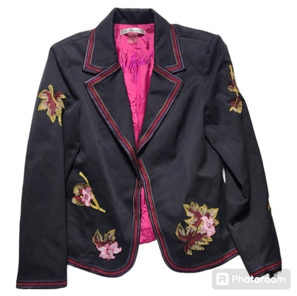 Petersburg Nygard Jacket 10 Black Floral Embroidered‎ Single Breasted Blazer